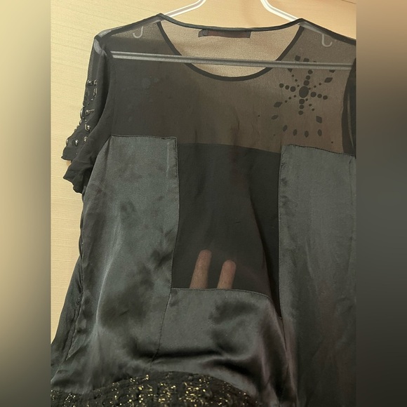 ANIMALE black 100% silk and wool dress with beaded and sheer upper size 38 - Picture 9 of 10